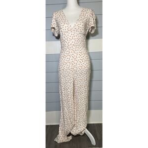 NWT Free People Mia Short Sleeve Jumpsuit Ivory Peach Print Women's Size 6
